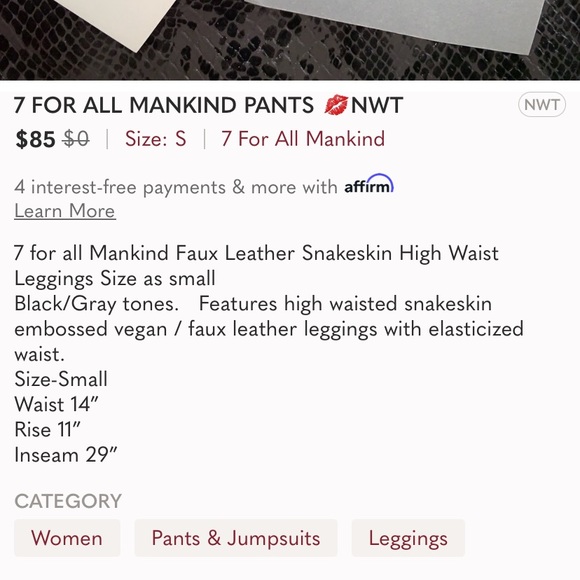 7 FOR ALL MANKIND PANTS 💋NWT - Picture 9 of 9